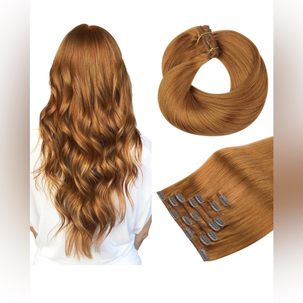 HOTBANANA 20 Inch Clip in Hair Extensions Real Human Hair 7pcs Medium Auburn